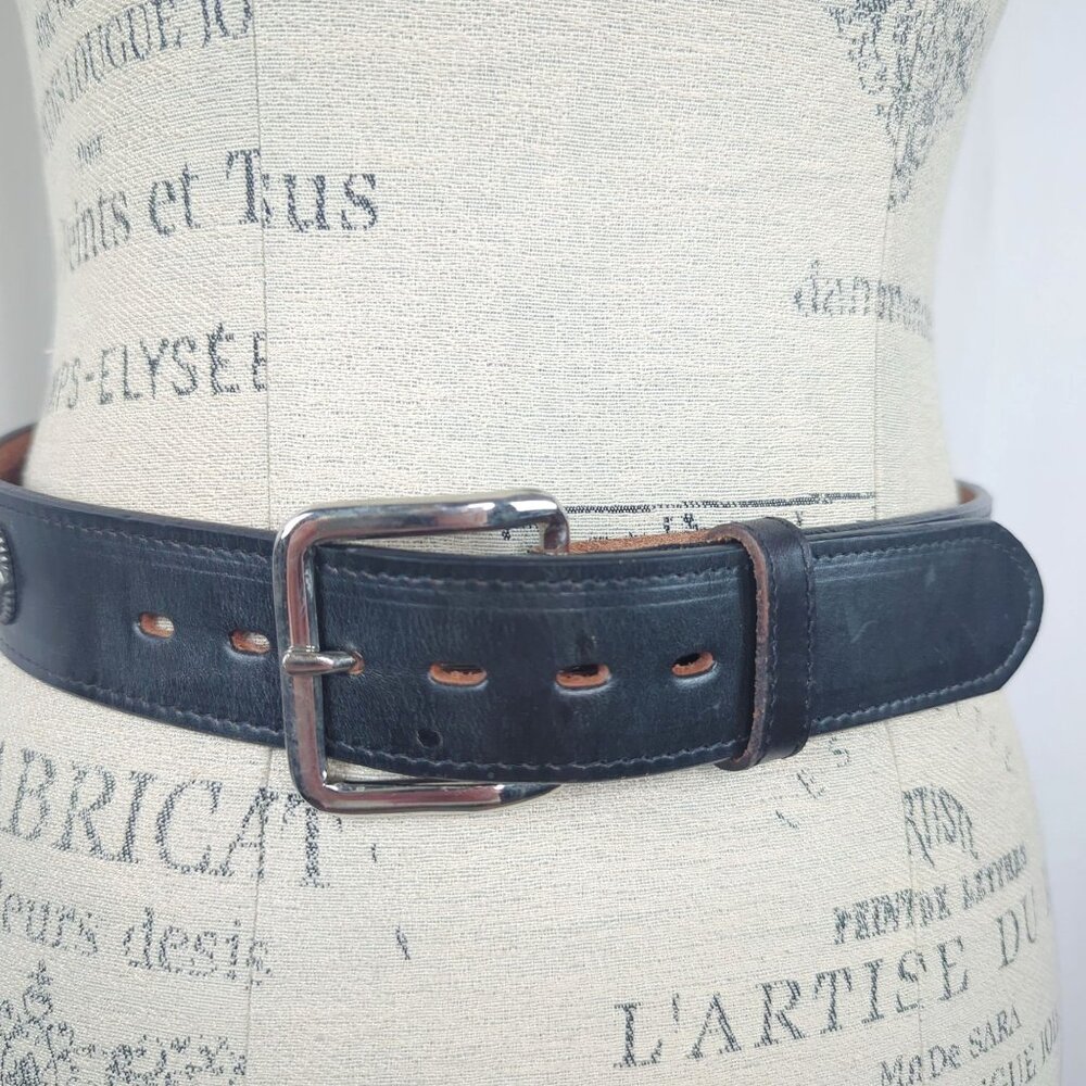 Vintage Cowboy Legends Western Black Leather Belt Small Buckle - Picture 2 of 8